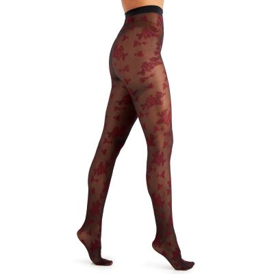 INC International Concepts Ladies Black & Red Floral Pattern Net Tights Size M/L