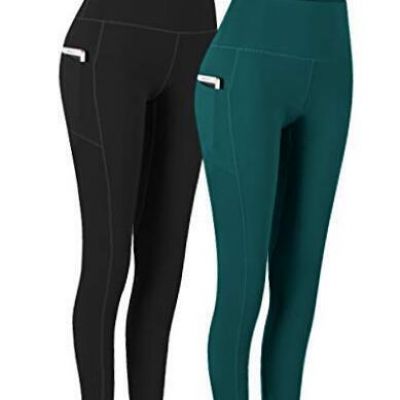 2 Pack High Waist Yoga Pants, Pocket Yoga Pants X-Small Black & Deep Green