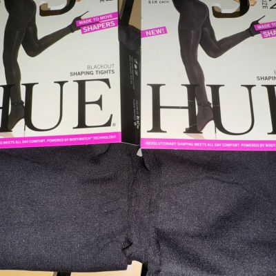 Hue High Waist Black Out Shaping Tights Nylon Tights Sz 2   2 Pair