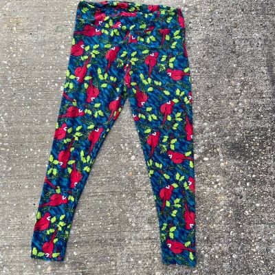 LuLaRoe TC2 Holiday Leggings Holly Berry And Cardinals Green Red