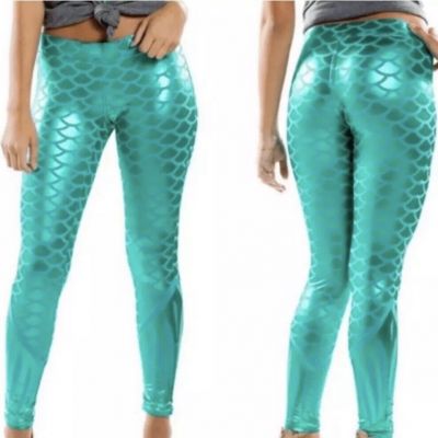 Tipsy Elves Aqua Green Metallic Mermaid Leggings Ariel Cosplay Lounge Size XXL