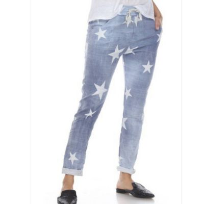 Flora Ashley crinkle star jogger in Blue with White Stars - size XL