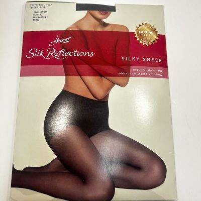 Hanes Silk Reflections  Silky Sheer Charcoal Barely Black Control Top Size EF