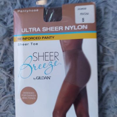 Gildan Sheer Breeze Pantyhose Stocking Size B Mocha New Unopened Women's