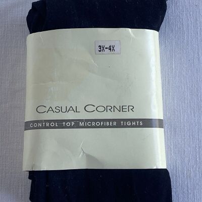 Casual Corner Wms Plus Tights 3X 4X Black Control Top Microfiber Nylon Spandex