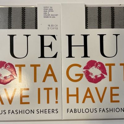 NIP 2 Pairs HUE Gotta Have It! Fashion Sheers Control Top Pantyhose Sachet Sz 3