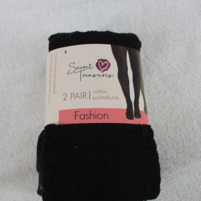 Secret Treasures Women's Tights Small Cotton Pointelle Rib Fashion 2 Pair