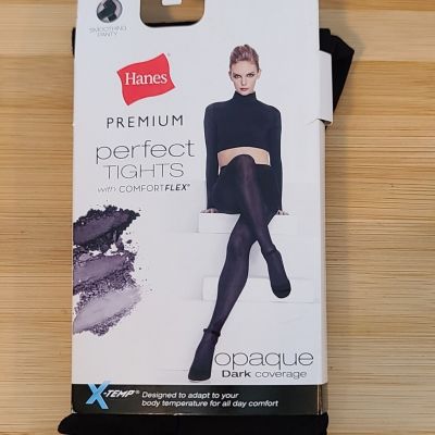 Hanes Premium Perfect Tights With Comfort Flex Black Smooth Pantyhose Size L