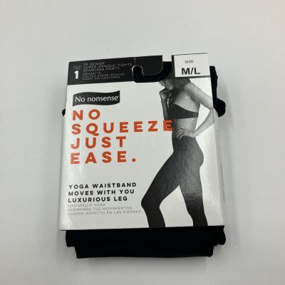 No Nonsense NO SQUEEZE JUST EASE Yoga Waistband Blackout Tights M/L