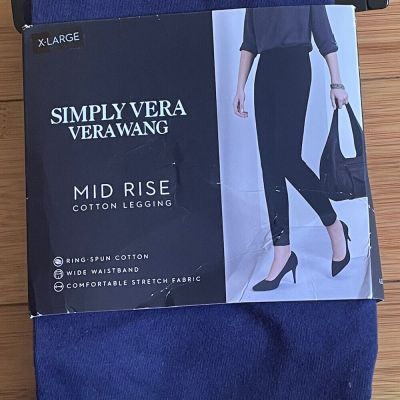 Simply Vera Wang Adult Mid Rise Cotton Legging Solid Blue Size X-Large