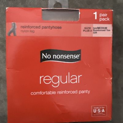 No Nonsense Regular Nylon Leg Reinforced Toe Pantyhose size Plus 2 Tan 1 Pair