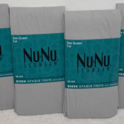 4 New Footed Silver Gray Opaque Tights Pantyhose Lot Queen Q Tall 5'2