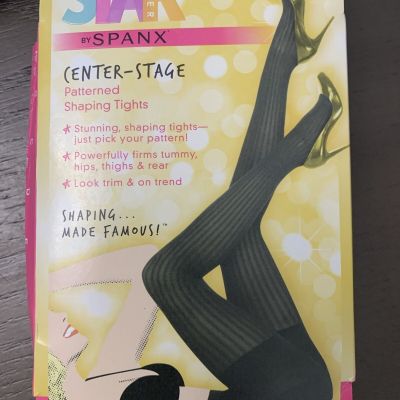 Star Power By Spanx Women's Ribbed Row Patterned Shaping Tights Size E BLACK new