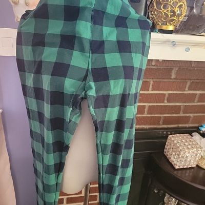 Lularoe Women TC2/XPlus/Green/Navy Plaid Checkered Country Leggings RARE VTG