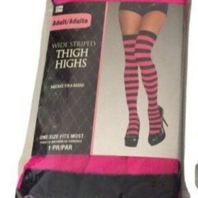 Fuchsia Black Striped Ladies Thigh Highs One Size Fits Most