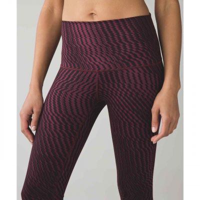 Lululemon High Rise Wunder Under Crop Shifted Horizon Red Grape Leggings Size 4