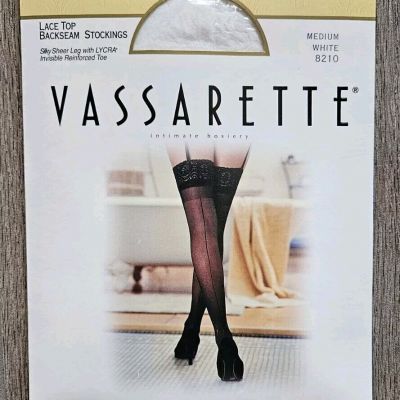 Vassarette White M Lace Top Backseam Thigh High Stockings Bridal Sexy