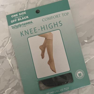 Walgreens Comfort Top Knee Highs One Size Fits 8.5-11 Off Black Reinforced Toe