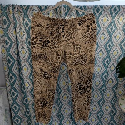 Chicos Size 3 Ladies Brown Animal Print Stretch Cropped Leggings B6