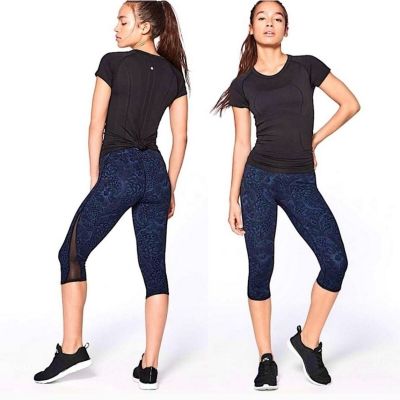 Women’s Lululemon Train Times Crop 17” Size 6 Nouveau Mach Blue Black