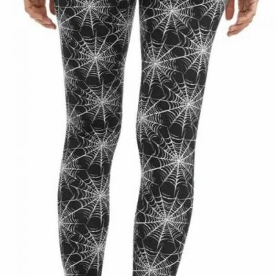 Halloween Women’s Junior’s Black White Spiderwebs Leggings XS/1 NEW