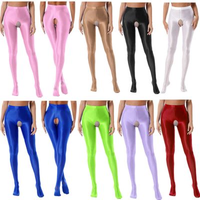 US Women's Oil Shiny Pantyhose Open Crotch Stretchy Stockings Lingerie Underwear