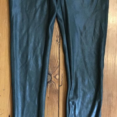 Spanx Green Shiny Faux Leather Look High Waist Yoga Workout Leggings Medium