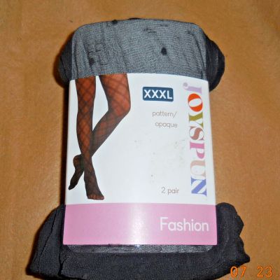 NIP Joyspun Set 2 Fashion TIGHTS XXXL.  One Opaque Navy.  One Black Dot Pattern