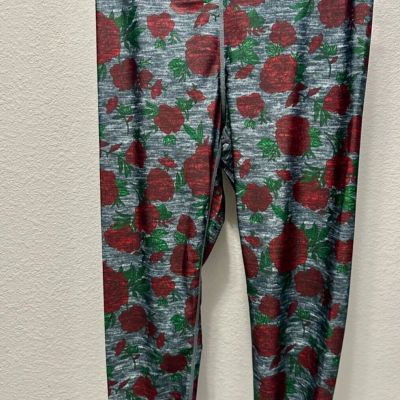 TEREZ Rose Leggings - Size M Grey Heathered, Workout, Active, Resort, Red roses