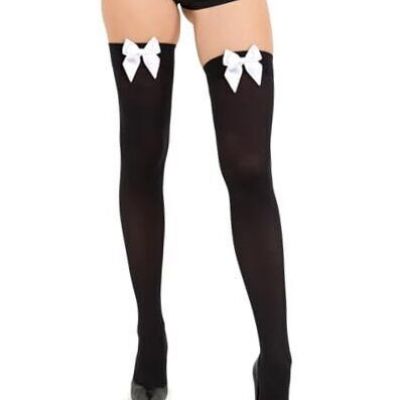 Opaque Thigh High Bow Stockings for Women Thigh Highs One Size Black/White