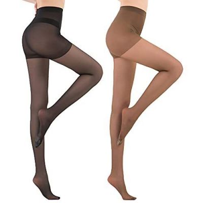 Sheer Pantyhose Plus Size - 2 Pack 20D Ultra Durable Queen Size Tights Straig...