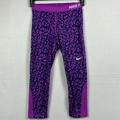 Nike Pro Dri Fit Womens Cropped Leggings Size Medium Purple Blue Geometric