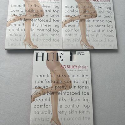 Hue So Silky Sheer Control Top Tights/Pantyhose Womens Size 3 Black LOT of 3 New