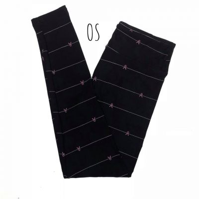 NWT LuLaRoe Leggings BLACK Pin Stripe PINK Breast Cancer Awareness Ribbons BCA