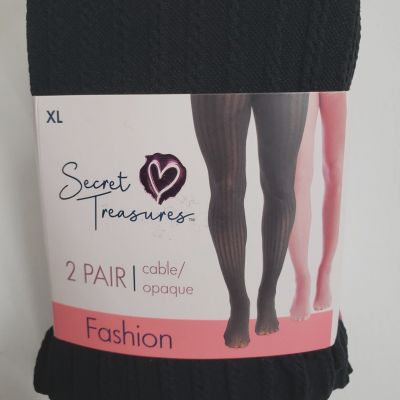 NEW SECRET TREASURES Fashion Tights 2 Prs XL Cable Black & Opaque Pink *AK