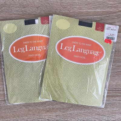 2 Leg Language Sheer to Waist Pantyhose Hosiery Nylons Size Long Off Black NWT