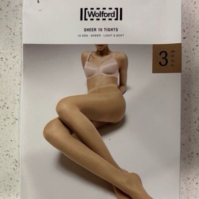 Wolford 3 for 2 Sheer 15 Tights, Luxury Pantyhose, Sizes Small, Color Gobi