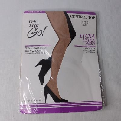 On The Go Hosiery Control Top Pantyhose Size 2 Nude