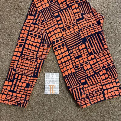 LuLaRoe Tall Curvy TC Leggings Orange Navy Blue Geometric Design