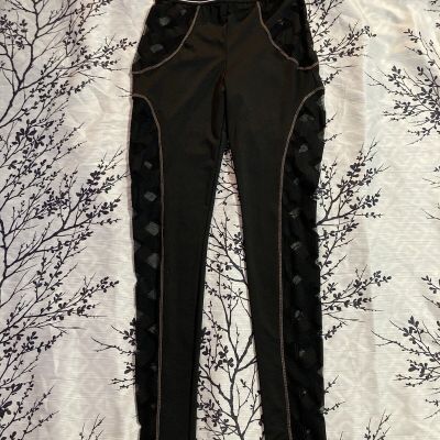 Antisocial Black Leggings Pants Sheer Diamond Women’s Size Small  Cute Gothic