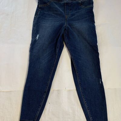 Spanx Jean-ish Leggings Womens 1X Blue Pull On Distressed Raw Hem