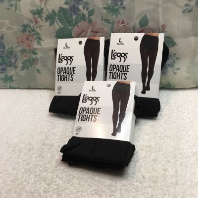 3x L’eggs Black Opaque Tights Size Large Style from the ground up Stockings Hose