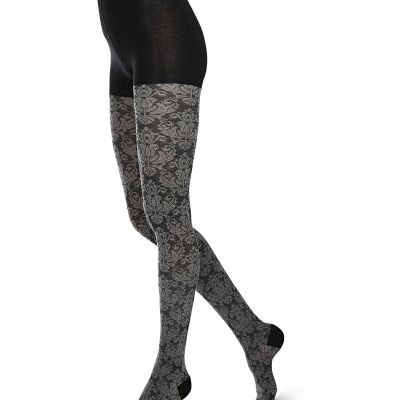 Baroque Patterned Cotton Blend Sweater Tights Black Small/Medium