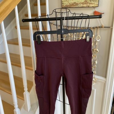 ATHLETA ALL IN CROP LEGGINGS MAROON STRETCH YOGA RUNNING SZ S LKNEW