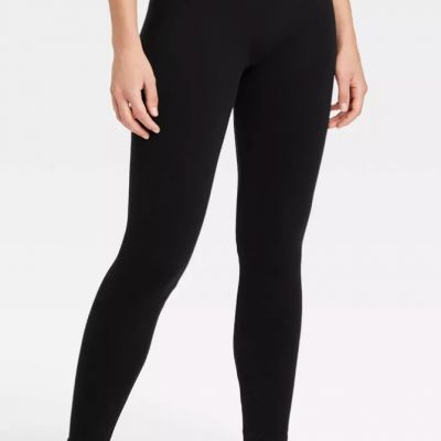 Women's High Waisted Cotton Seamless Fleece Lined Leggings A New Day Black L/XL