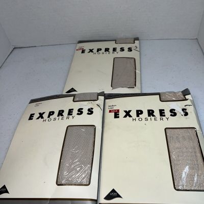 Vintage Express Womens Pantyhose Tights Size Medium Color Linen Patterns NOS