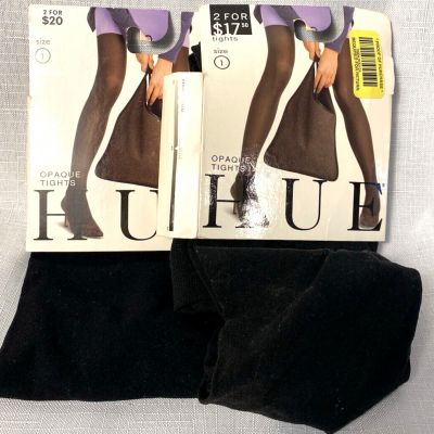 Lot of 2 HUE  Black  Opaque Tights w/Control Top  Womens Size 1 New