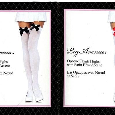 Opaque Thigh High Stockings Contrast Satin Bows Adult Size Reg Leg Avenue 6255