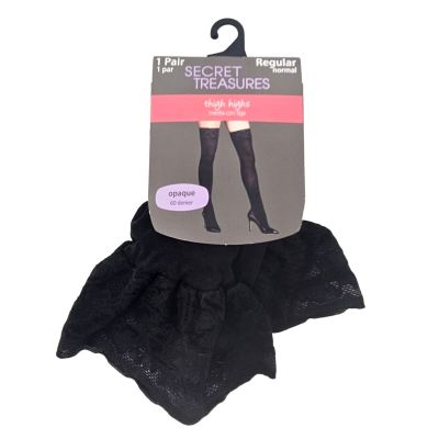 NEW Secret Treasures Black Thigh High Stockings Lace Top Opaque 60 Denier 1 Pair