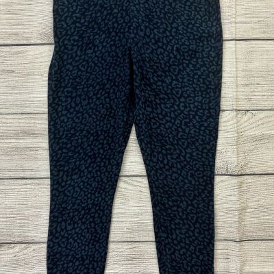 SPANX JEAN-ISH ANKLE Womens Large Navy Blue Animal Print Stretch Denim Leggings